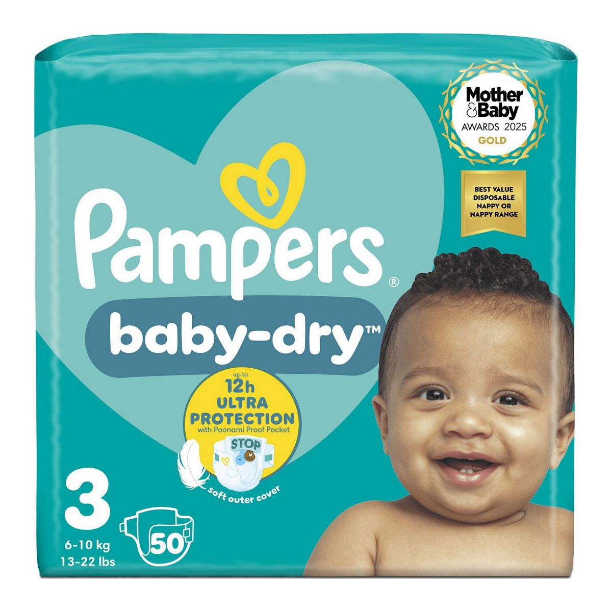 Pampers Baby-Dry Size 3, 50 Nappies, 6Kg-10Kg, Essential Pack