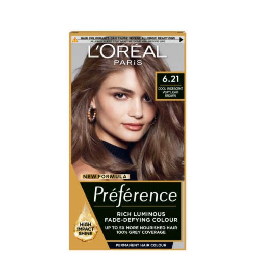 L’Oréal Paris Preference Permanent Hair Dye, Luminous Colour, Cool Iridescent Very Light Brown 6.21