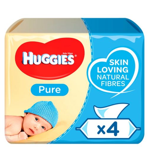 Huggies Pure baby wipes, 4 x 56 pack = 224 wipes