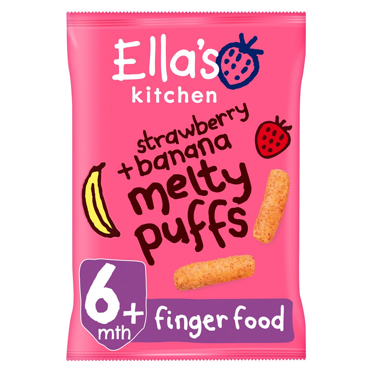 Ella's Kitchen Organic Strawberry And Banana Melty Puffs Baby Snack 6+ Months 20G