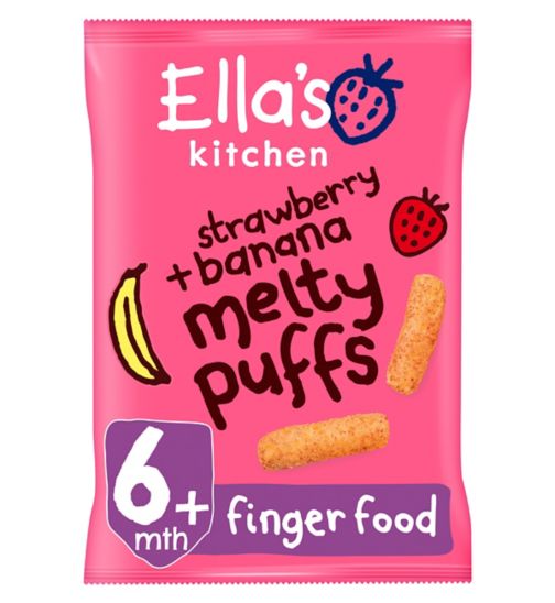 Ella's Kitchen Organic Strawberry + Banana Melty Puffs Pack 6+ Mths 20g