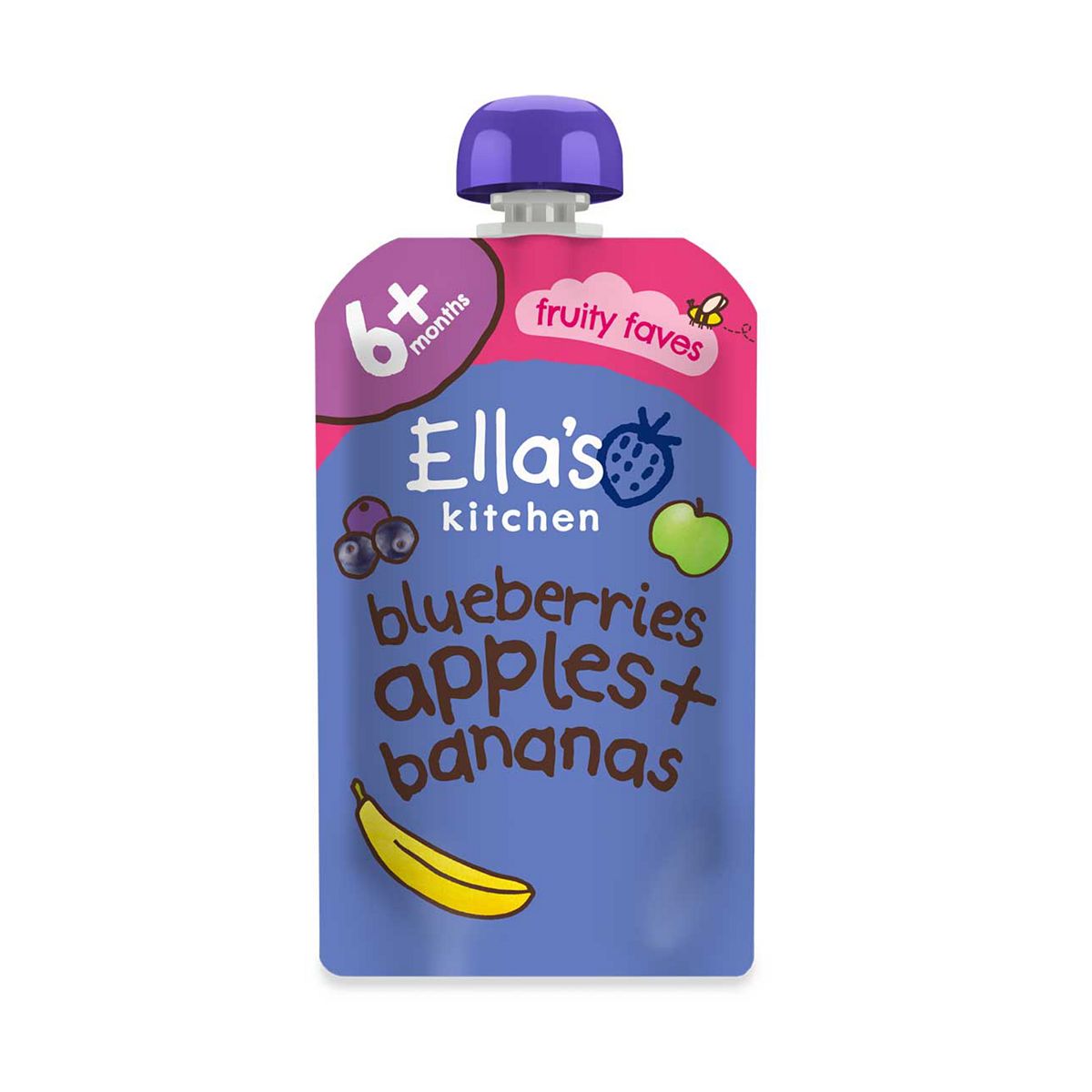 Ella's Kitchen Organic Blueberries Apples Bananas And Vanilla Baby Food Pouch 6 Plus Months 120G