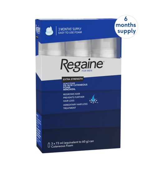 Regaine Men Extra Strength Scalp Foam 5% w/w Cutaneous Foam - 6 months supply - Boots