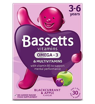 Bassetts Blackcurrant & Apple Flavour Multivitamins with Omega 3 - 3-6 Years. 30 Pack