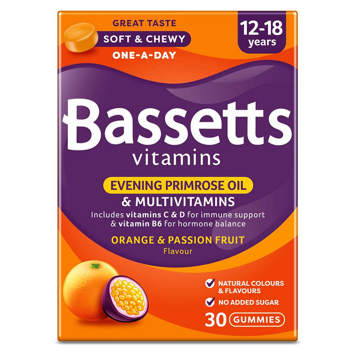 Bassett's Multivitamins 12-18 Years Evening Primrose Oil Orange & Passion Fruit Flavour 30 Gummies