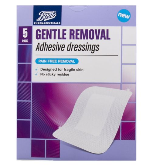 Boots Pharmaceuticals Gentle Removal Adhesive Dressings - 5 pack of 8.3cm x 6xm.