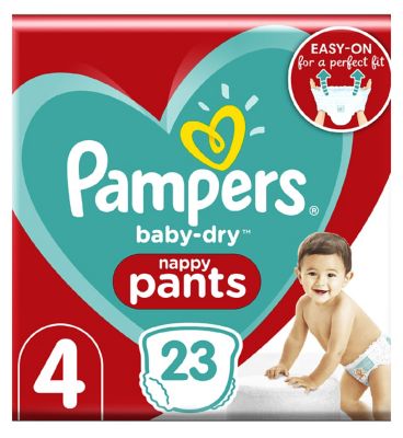 Pampers Baby-Dry Nappy Pants Size 4, 23 Nappies, 9kg-15kg, Carry Pack
