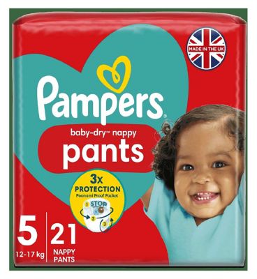 Pampers Baby-Dry Nappy Pants Size 5, 21 Nappies, 12-17 kg, Carry Pack