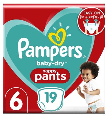 Pampers Baby-Dry Nappy Pants Size 6, 19 Nappies, 15kg+, Carry Pack