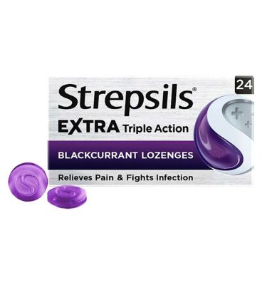 Strepsils Extra Triple Action Blackcurrant Lozenges - 24 lozenges