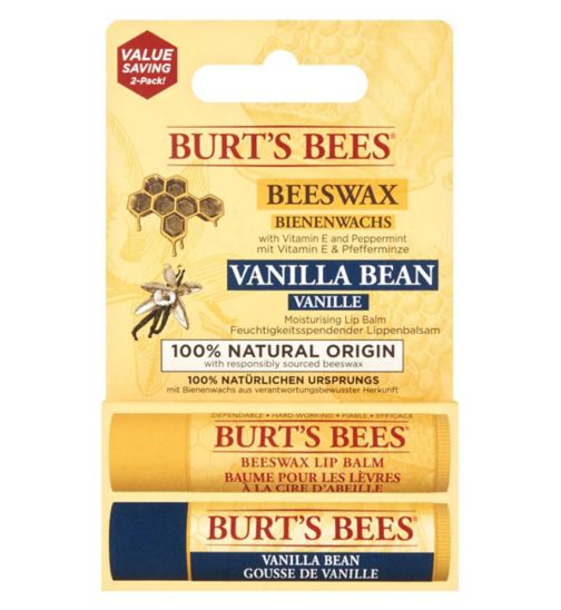 Burt's Bees 100% Moisturising Lip Balm Beeswax and Vanilla Bean Duo Pack