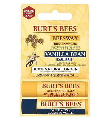 Burt’s Bees 100% Moisturising Lip Balm Beeswax and Vanilla Bean Duo Pack