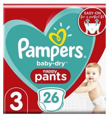 Pampers Baby-Dry Nappy Pants Size 3, 26 Nappies, 6kg-11kg, Carry Pack