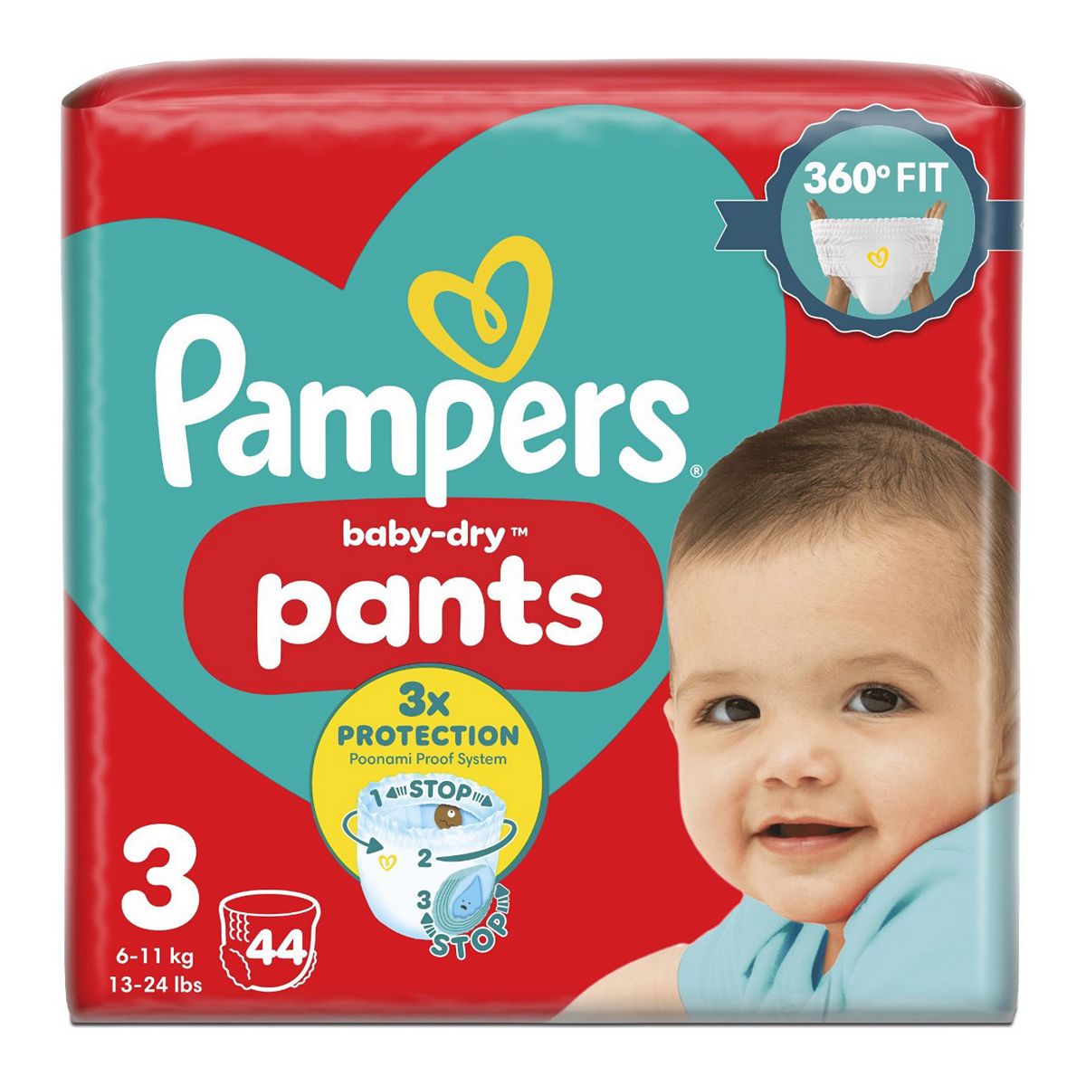 Pampers Baby-Dry Nappy Pants Size 3, 44 Nappies, 6Kg-11Kg, Essential Pack