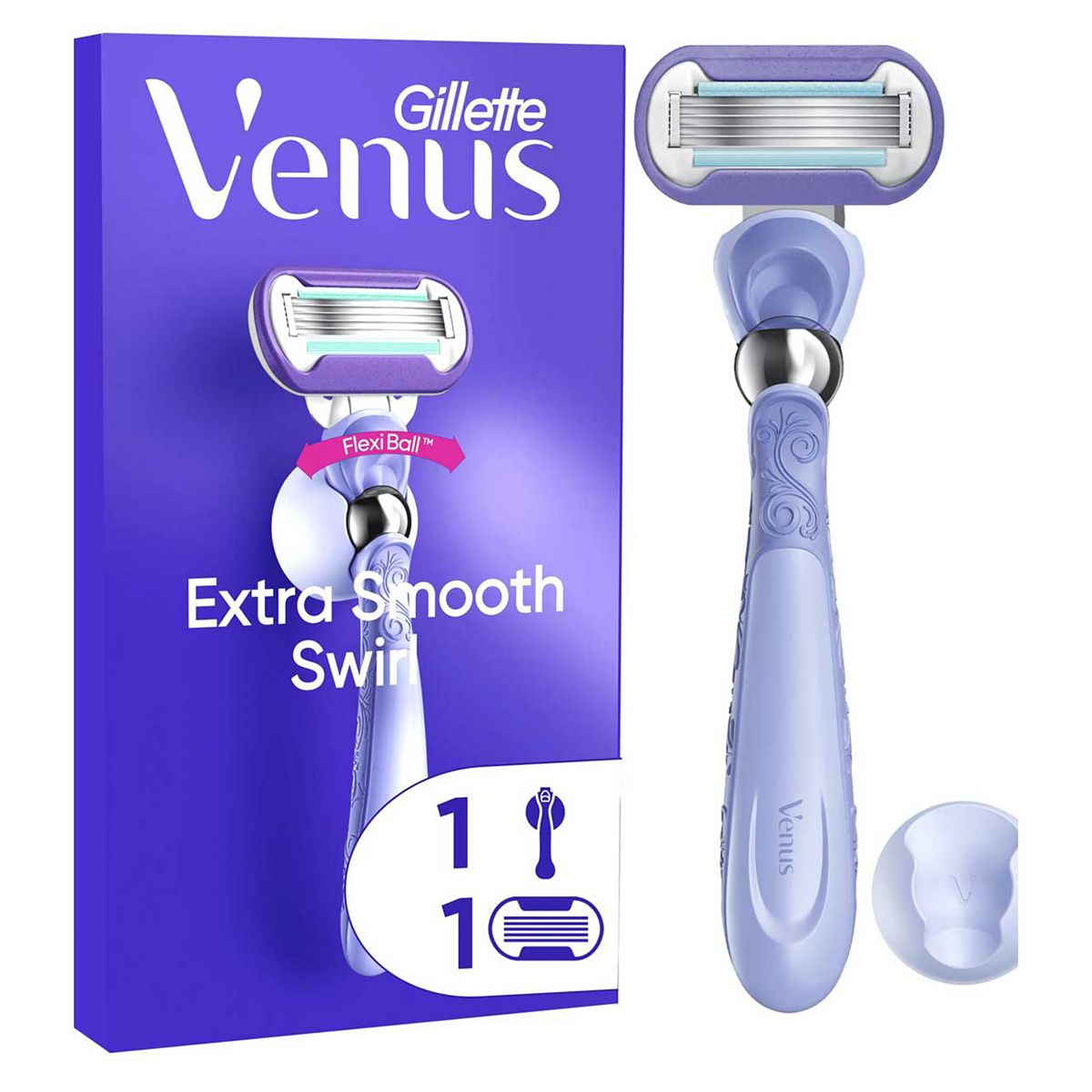 Gillette Venus Razor, Extra Smooth Swirl 5 Blade Women's Razor + Shower Hook