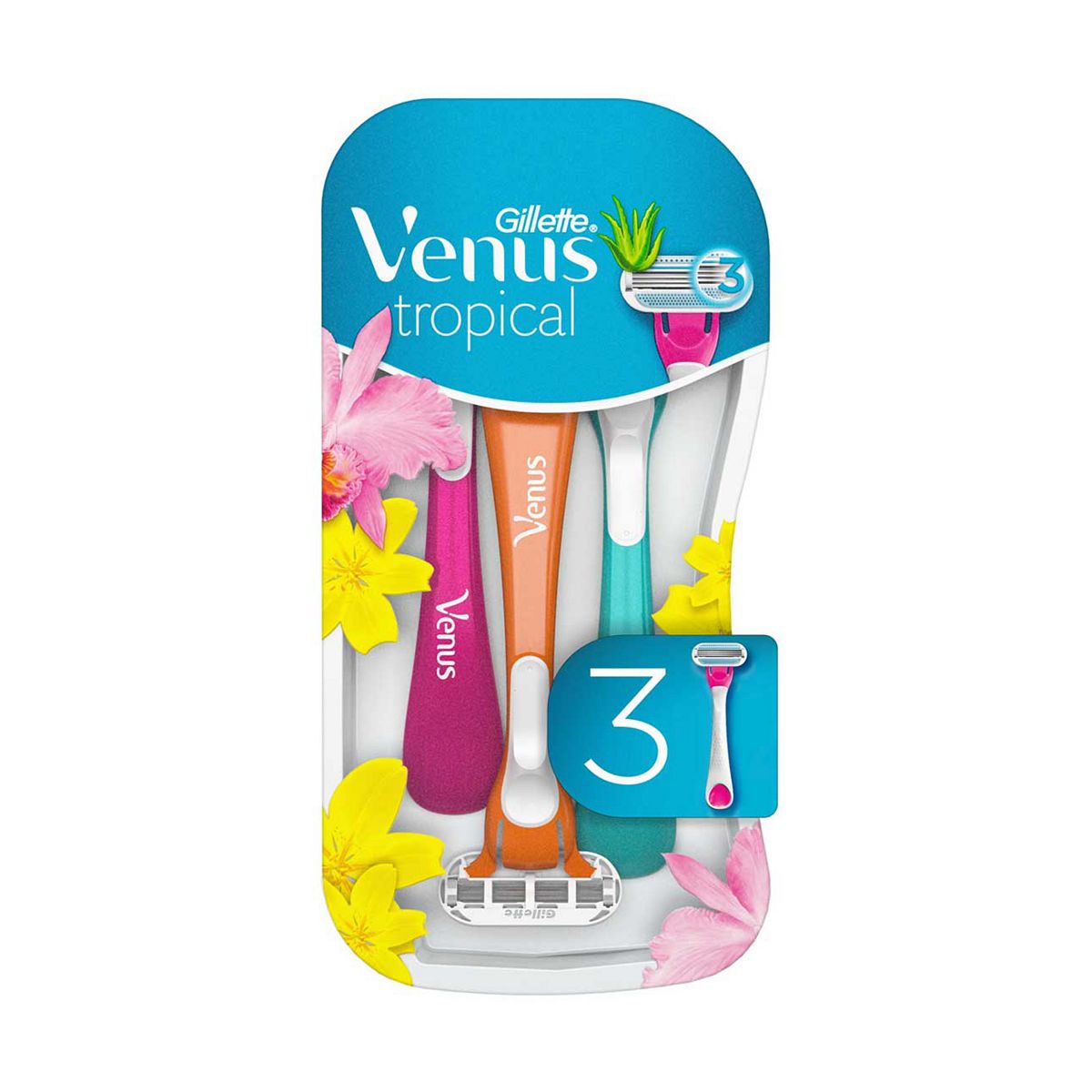 Gillette Venus Razors, Tropical 3 Blade Disposable Women's Razor, Pack