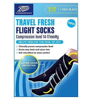 Boots Pharmaceuticals Travel Fresh Flight Socks - Black UK size 8-12 - Boots