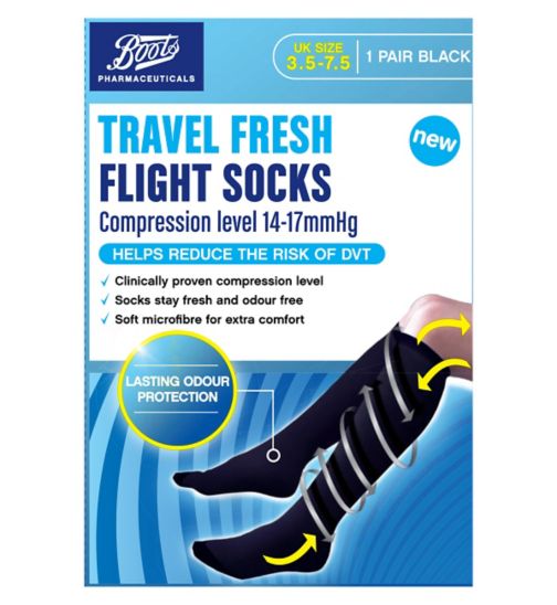 Boots Pharmaceuticals Travel Fresh Flight Socks - Black UK size 3.5-7.5