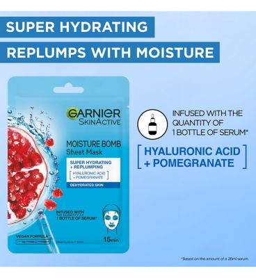 Garnier Moisture Bomb Pomegranate and Hyaluronic Acid Sheet Mask, Hydrating & Replumping, 28g (2)