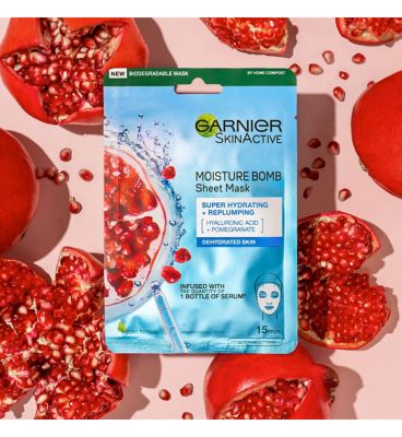 Garnier Moisture Bomb Pomegranate and Hyaluronic Acid Sheet Mask, Hydrating & Replumping, 28g (3)