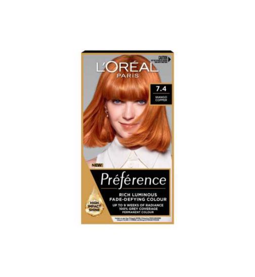 L’Oréal Paris Preference Permanent Hair Dye, Luminous Colour, Mango Copper 74