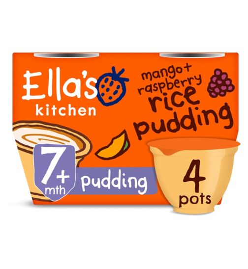 Ella's Kitchen Organic Mango + Raspberry Rice Pudding Multipack Pot 7+ Mths 4 x 80g