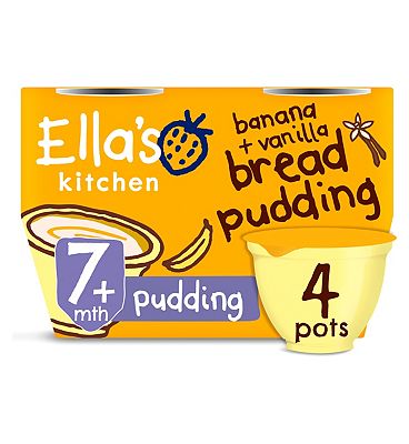 Ella’s Kitchen Organic Banana + Vanilla Bread Pudding Baby Dessert Pot Multipack 7+ Months 4 x 80g