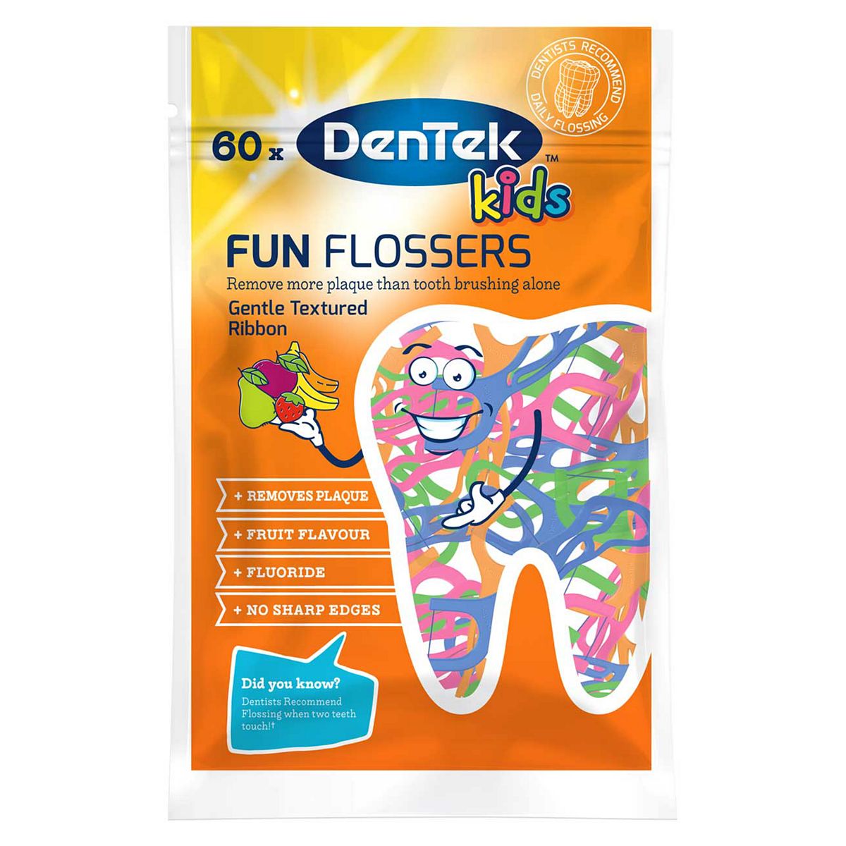 Dentek Kids Fun Flosser Interdental Floss Picks - 60 Pack