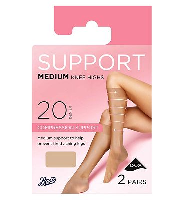 Boots Medium Support Knee High 2 pair pack Natural Tan One Size