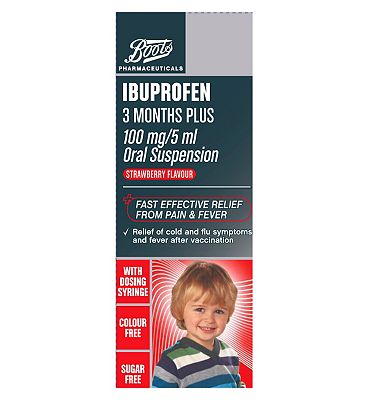 Boots 3 Months Plus Ibuprofen 100 mg/ 5 ml Oral Suspension Strawberry Flavour 100ml