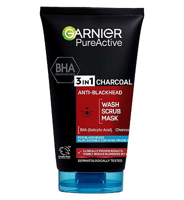 Garnier Pure Active 3in1 Charcoal Mask-Wash-Scrub For Blackheads and Spots 150ml