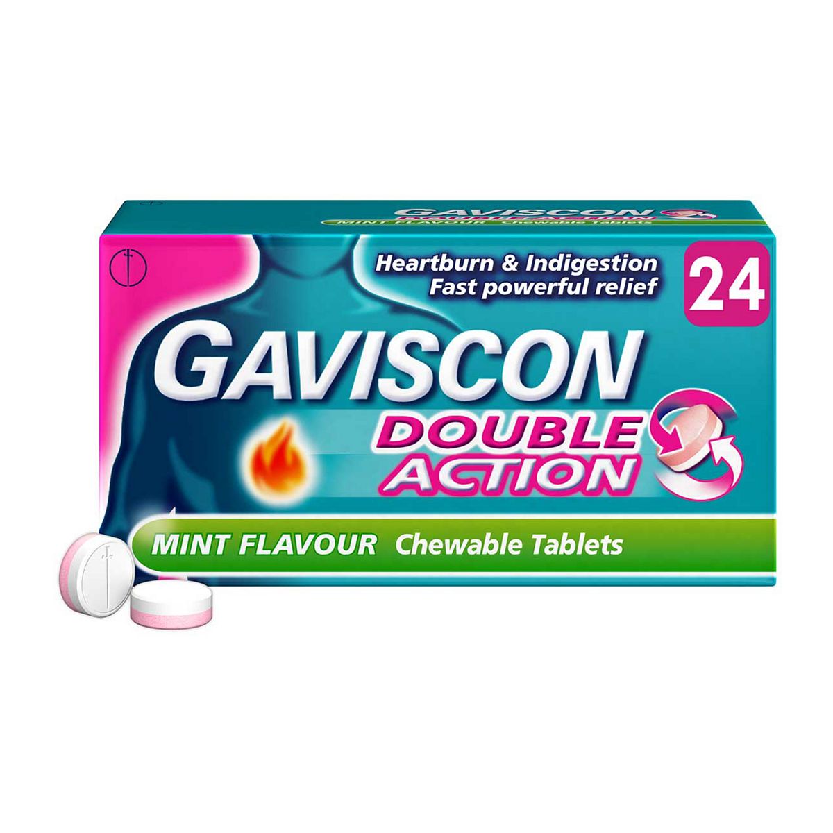 Gaviscon Double Action Heartburn & Indigestion Mint Flavour Tablets X24