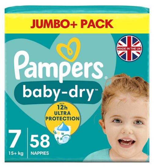 Pampers size 7 Baby-Dry nappies 17+kg 58s