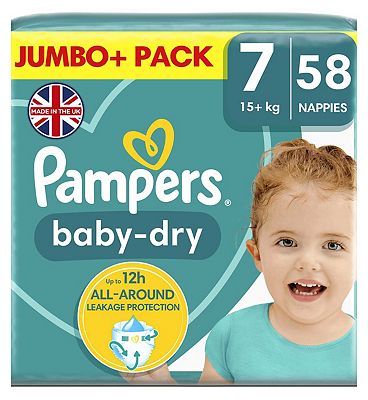 Pampers Baby-Dry Size 7, 58 Nappies, 15kg+, Jumbo+ Pack