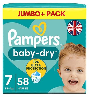 Pampers Baby-Dry Size 7, 58 Nappies, 15kg+, Jumbo+ Pack