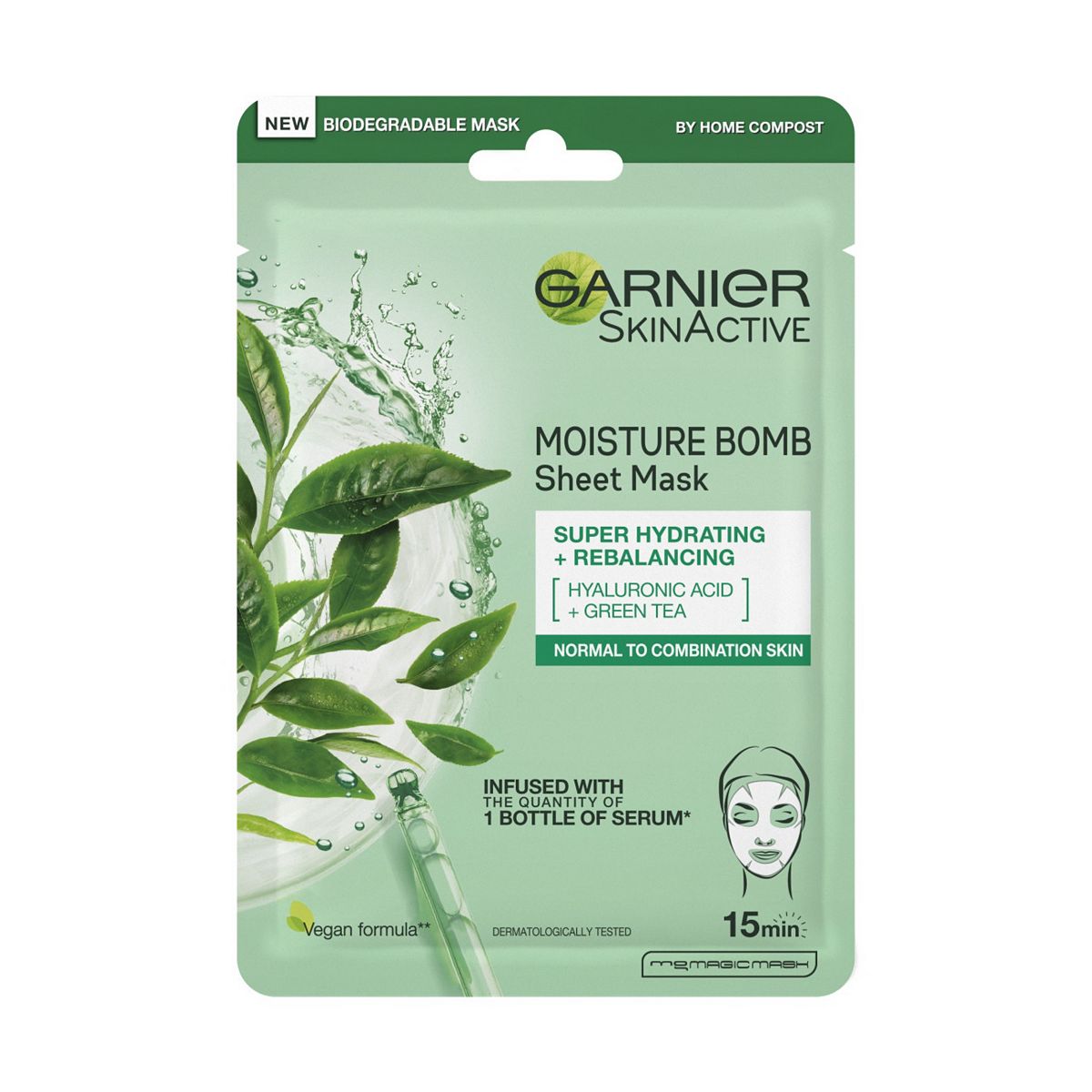 Garnier Moisture Bomb Green Tea And Hyaluronic Acid Sheet Mask Hydrating & Rebalancing Face