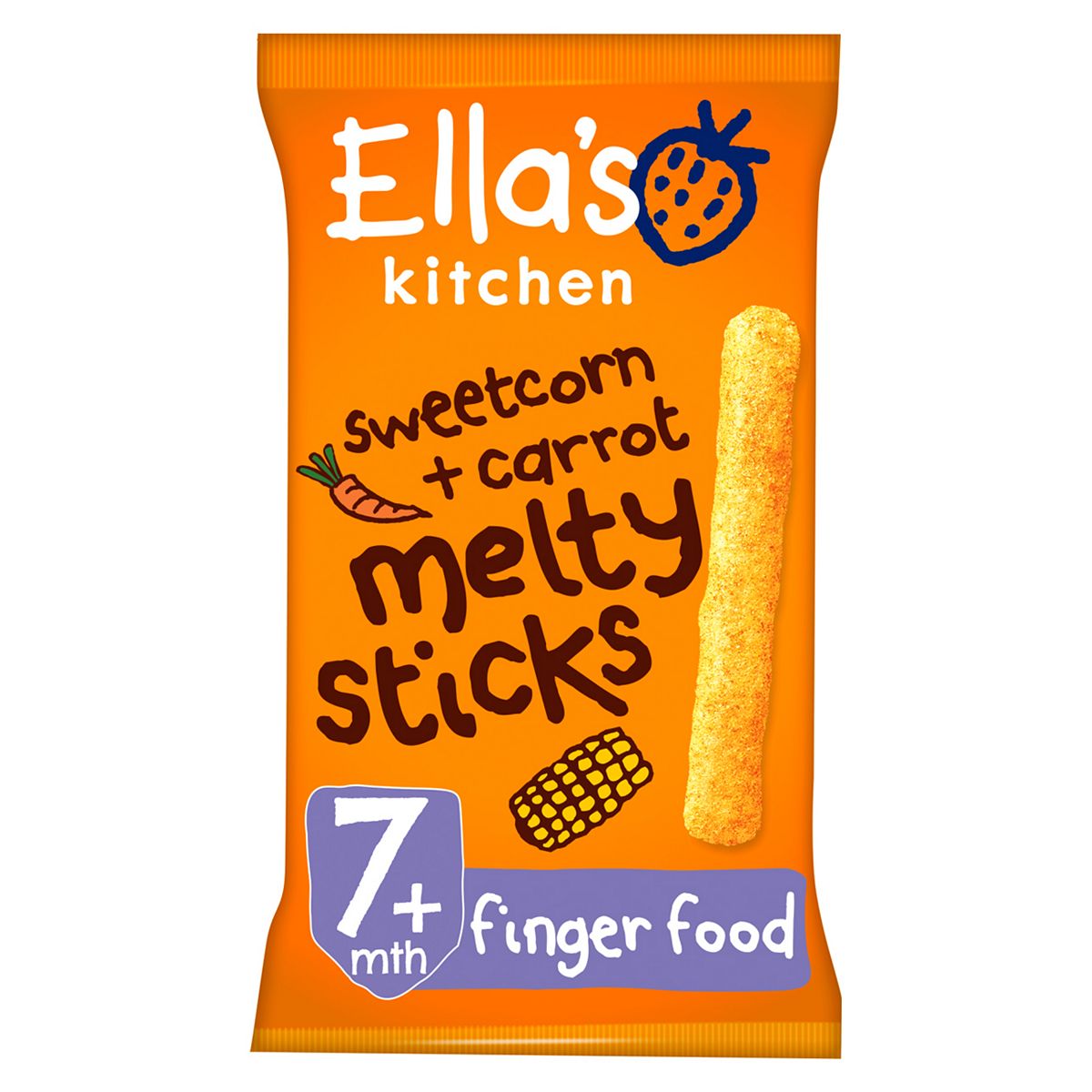 Ella's Kitchen Organic Sweetcorn And Carrot Melty Sticks Baby Snack 7+ Months 16G