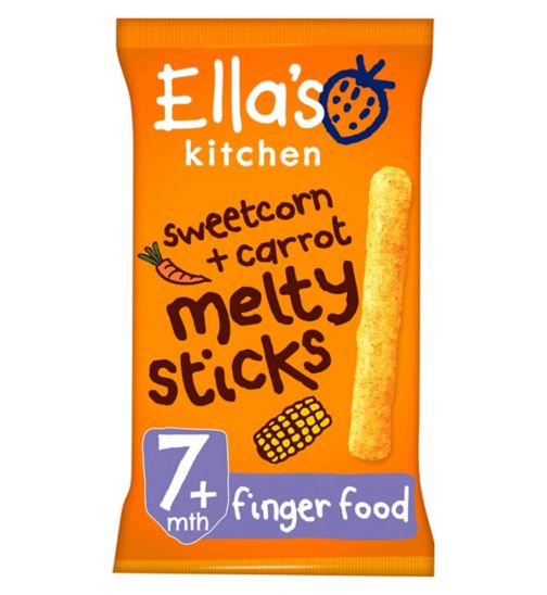 Ella's Kitchen Organic Sweetcorn and Carrot Melty Sticks Baby Snack 7+ Months 16g