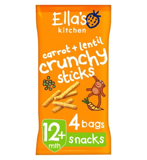 Ella's Kitchen Organic Carrot + Lentil Multigrain Sticks Multipack Toddler Snack 6+ Months 4 x 15g