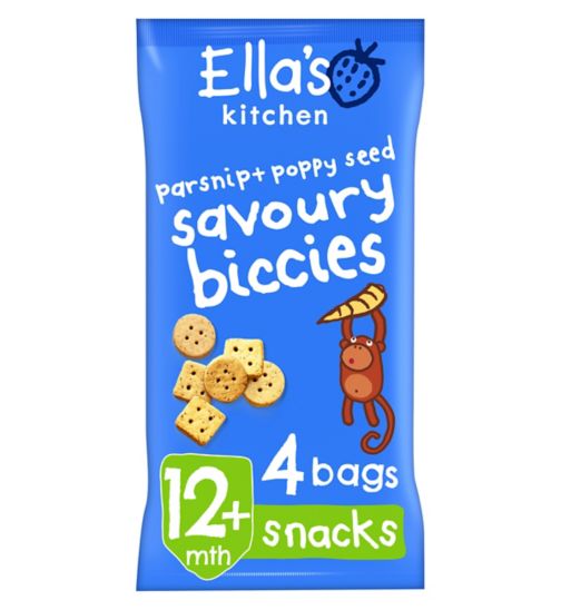 Ella's Kitchen Organic Parsnip + Poppy Seed Biscuits Multipack Toddler Snack 12+ Months 4 x 20g
