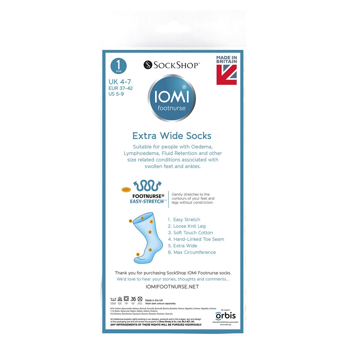 Sockshop Iomi Footnurse Extra Wide Socks Uk 4-7 1 Pair - Grey Multicolor