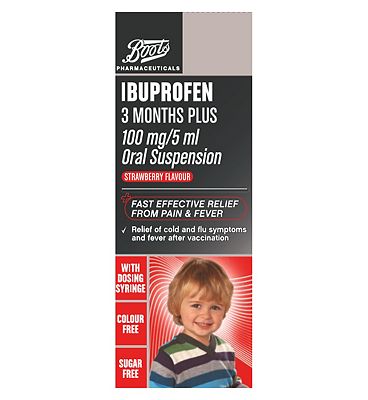 Boots 3 Months Plus Ibuprofen 100mg/5ml Oral Suspension Strawberry Flavour  200 ml