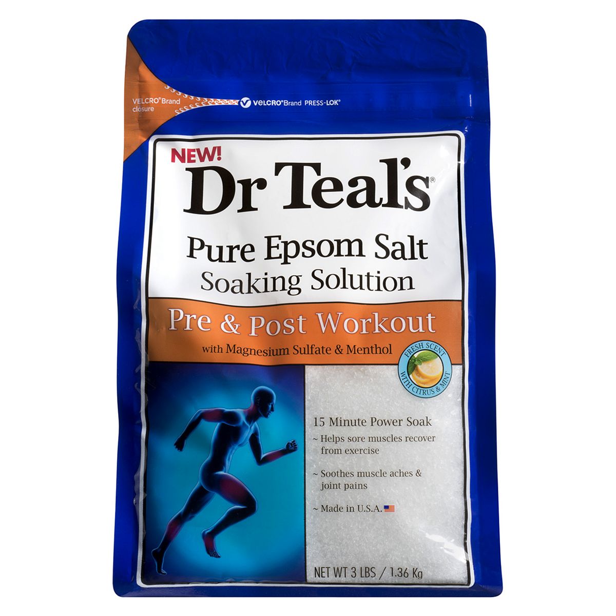 Dr Teals Dr Teal's Pure Epsom Salt Soaking Solution Pre & Post Workout With Magnesium Sulfate Menthol 1.36Kg