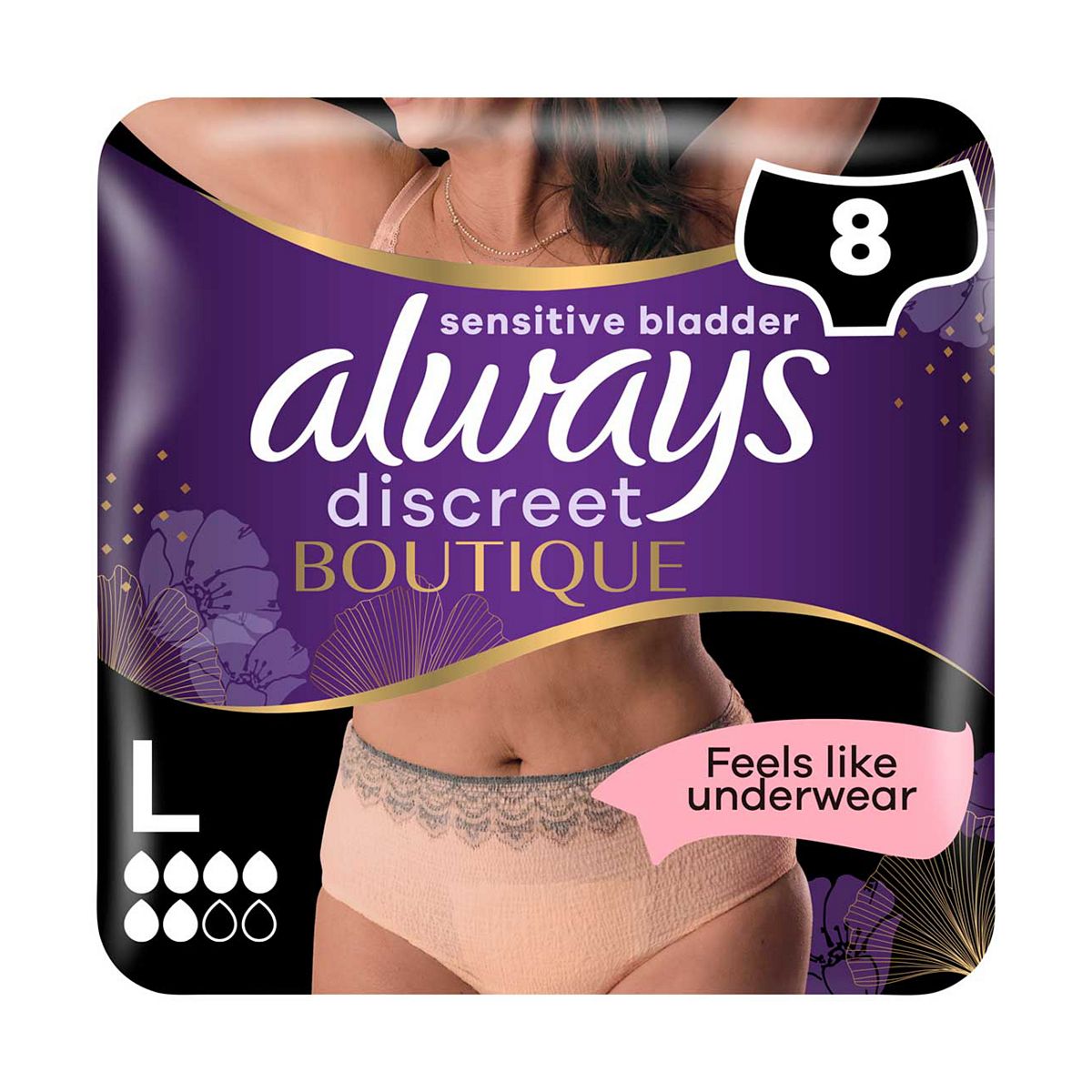 Always Discreet Boutique Incontinence Pants Women Beige Plus, L, 8