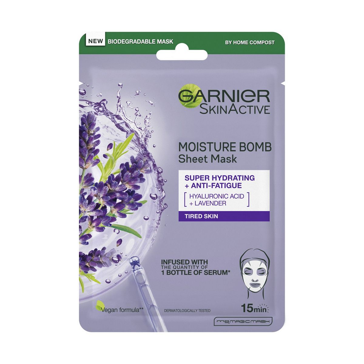 Garnier Moisture Bomb And Hyaluronic Acid Sheet Mask Hydrating & Relaxing Face 28G Lavender