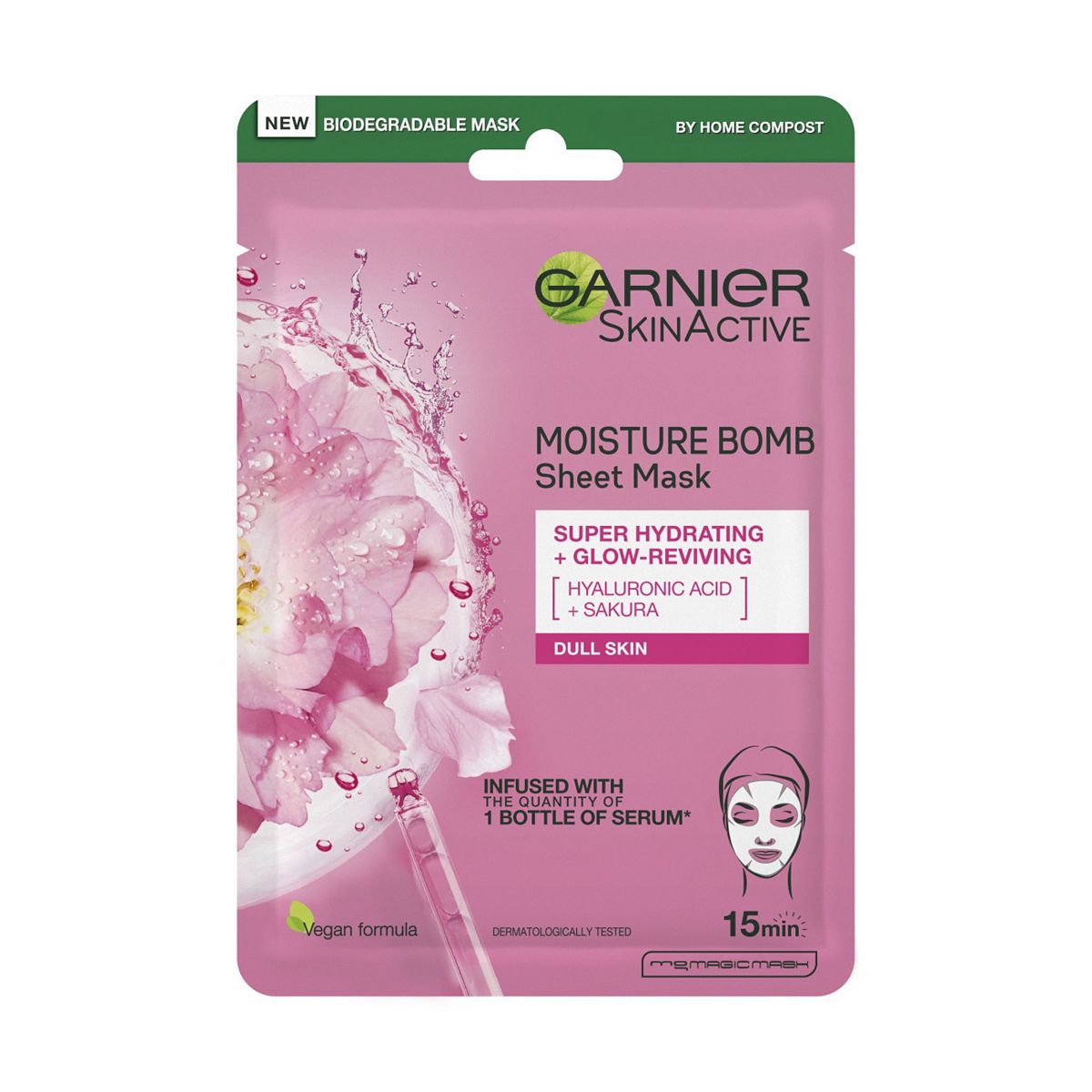 Garnier Moisture Bomb Sakura And Hyaluronic Acid Face Sheet Mask Hydrating & Glow Reviving 28g