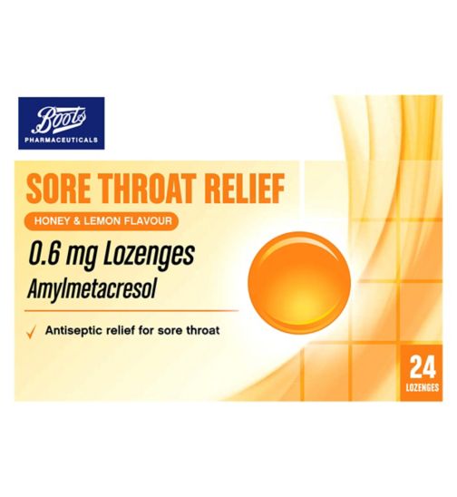 Boots Pharmaceuticals Sore Throat Relief 0.6mg Lozenges - Honey & Lemon Flavour - 24 Lozenges