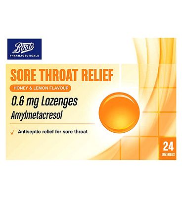 Boots Sore Throat Relief 0.6mg Lozenges - Honey & Lemon Flavour - 24 Lozenges