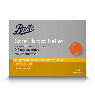 Boots Sore Throat Relief 0.6mg Lozenges - Honey & Lemon Flavour - 24 Lozenges