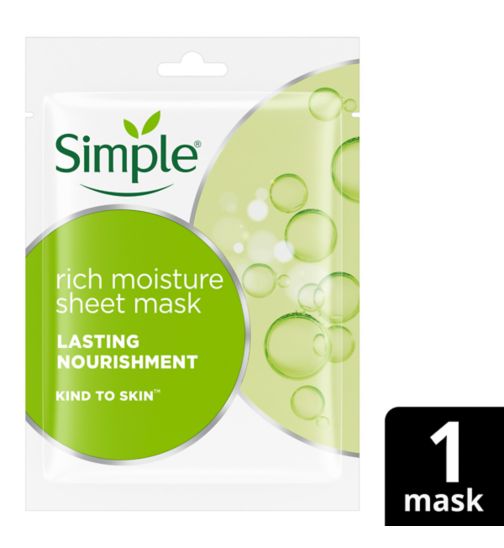 Simple Kind to Skin Rich Moisture suitable for all skin types Sheet Mask face mask for dry skin 1 x 21ml
